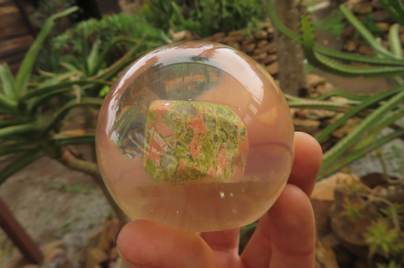 Polished Pink and Green Unakite cobbed piece in PVC Resin Paperweight Sphere - sold per item - From South Africa - Toprock Gemstones and Minerals 
