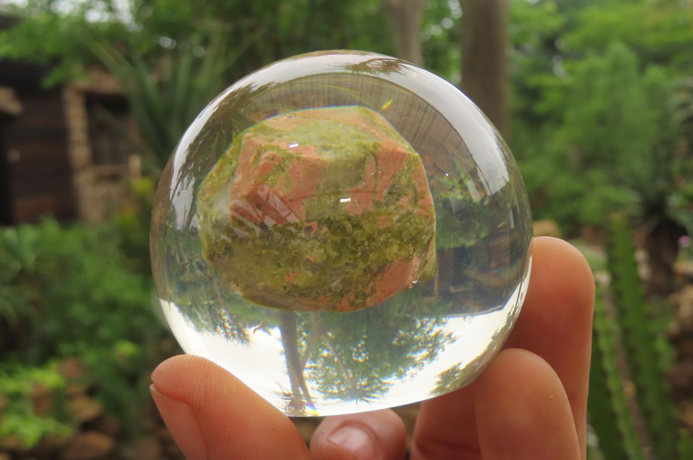 Polished Pink and Green Unakite cobbed piece in PVC Resin Paperweight Sphere - sold per item - From South Africa - Toprock Gemstones and Minerals 