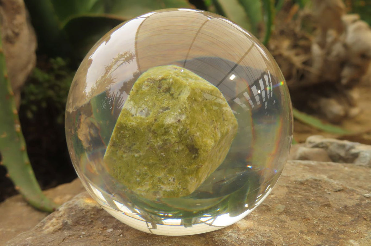 Polished Pink and Green Unakite cobbed piece in PVC Resin Paperweight Sphere - sold per item - From South Africa - Toprock Gemstones and Minerals 