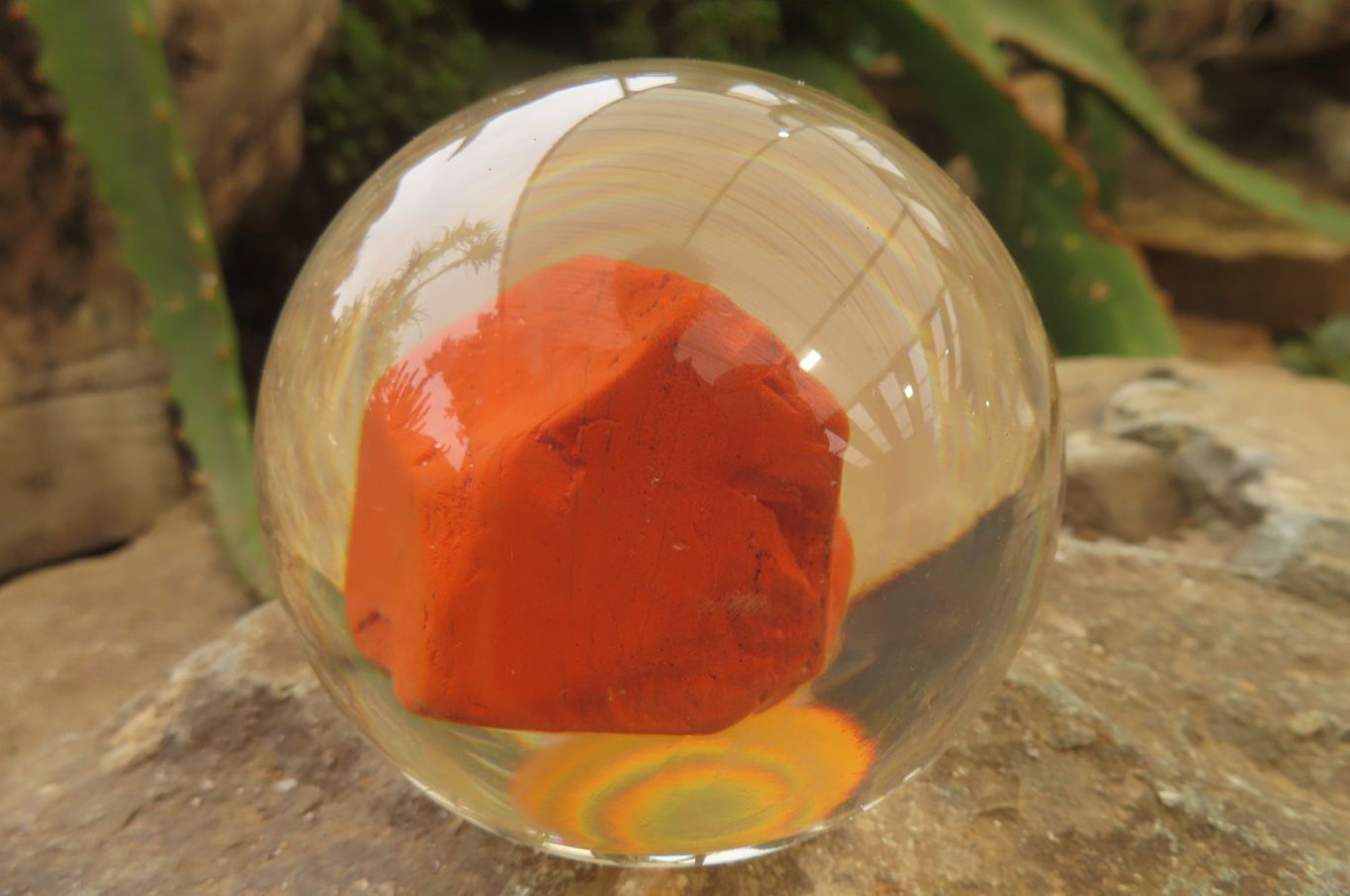 Polished Red Jasper cobbed piece in PVC Resin Paperweight Sphere - sold per item - From South Africa - Toprock Gemstones and Minerals 