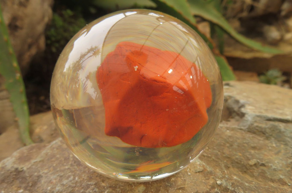 Polished Red Jasper cobbed piece in PVC Resin Paperweight Sphere - sold per item - From South Africa - Toprock Gemstones and Minerals 