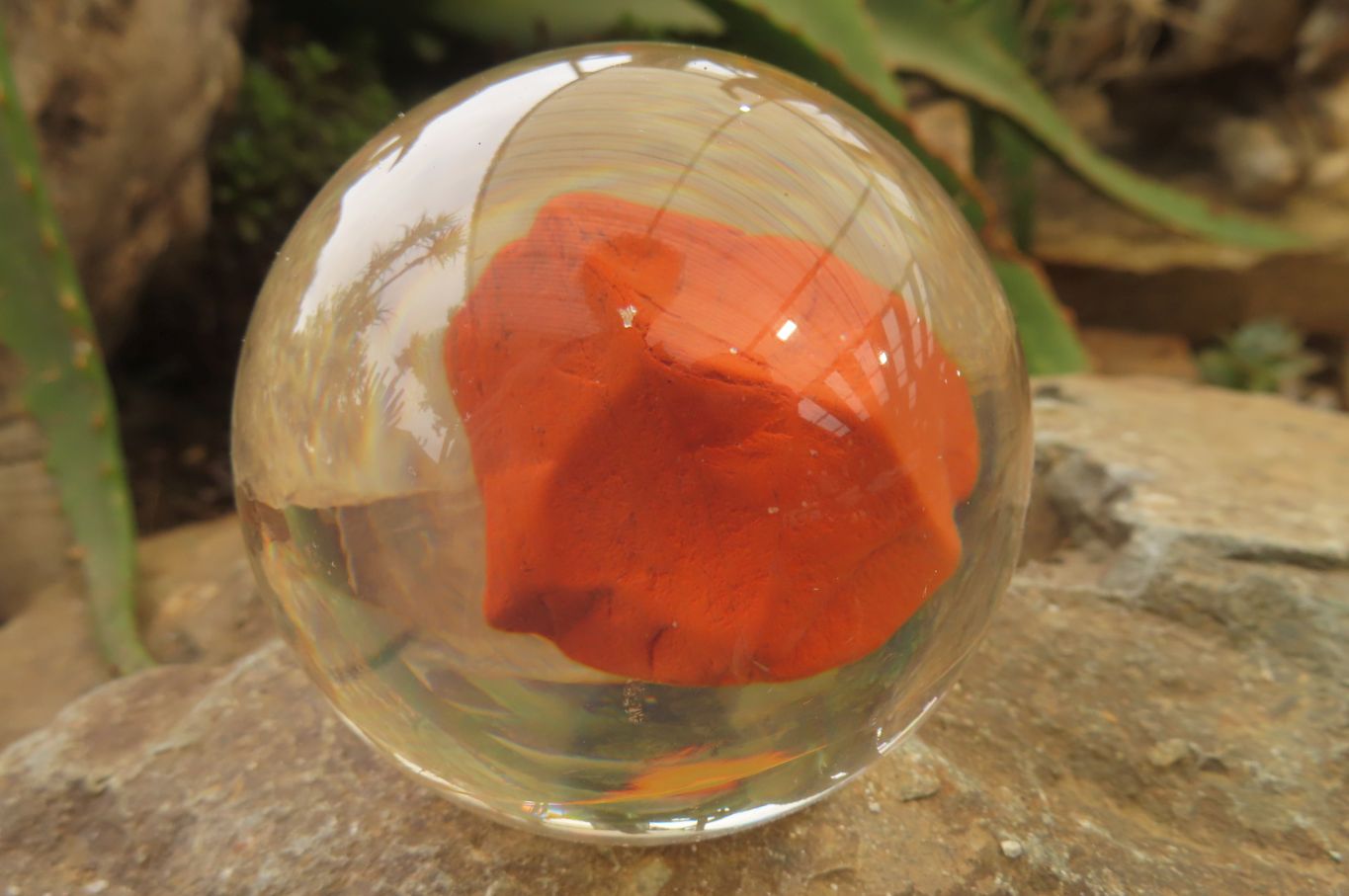 Polished Red Jasper cobbed piece in PVC Resin Paperweight Sphere - sold per item - From South Africa - Toprock Gemstones and Minerals 