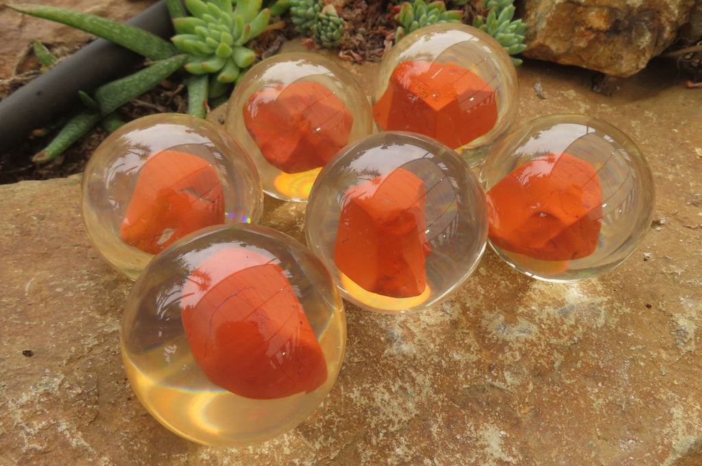 Polished Red Jasper cobbed piece in PVC Resin Paperweight Sphere - sold per item - From South Africa - Toprock Gemstones and Minerals 