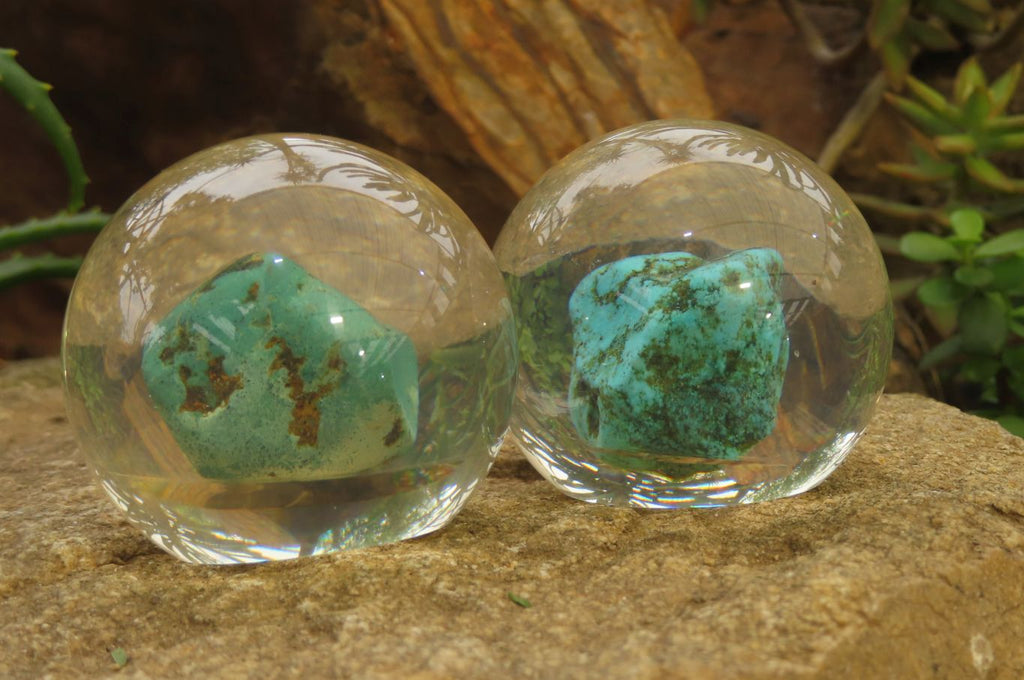 Polished Blue Chrysocolla cobbed piece in PVC Resin Paperweight Sphere - sold per item - From Namibia - Toprock Gemstones and Minerals 