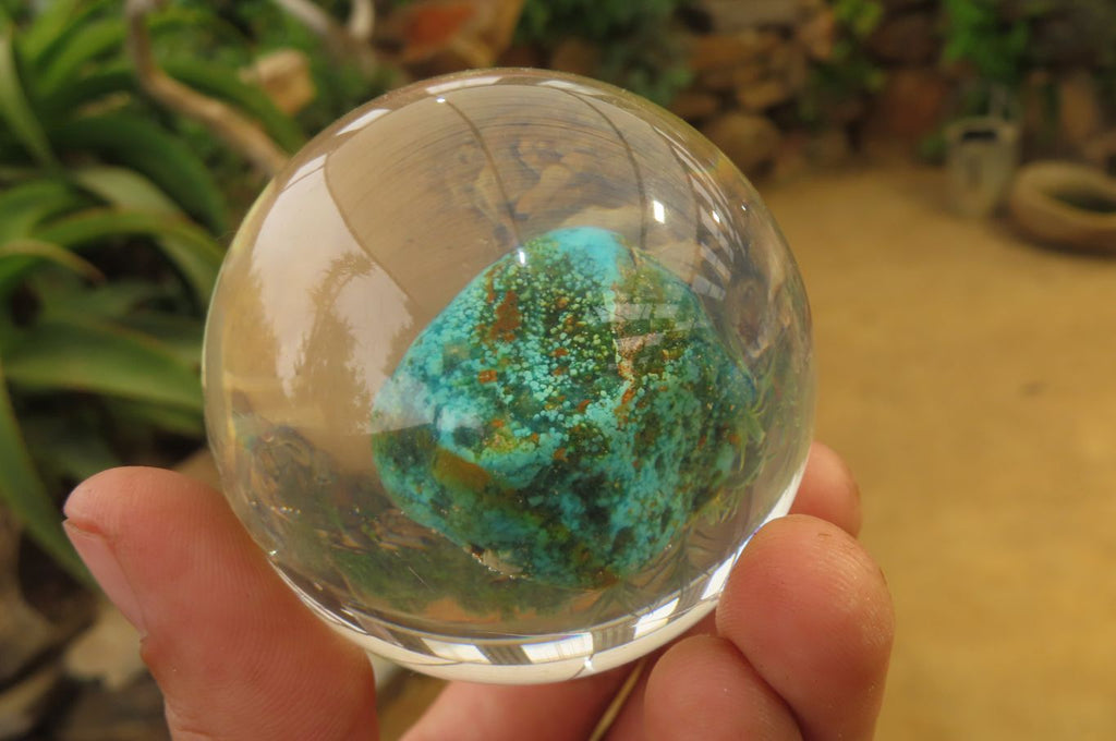Polished Blue Chrysocolla cobbed piece in PVC Resin Paperweight Sphere - sold per item - From Namibia - Toprock Gemstones and Minerals 