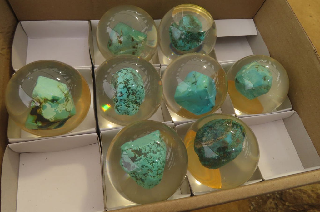 Polished Blue Chrysocolla cobbed piece in PVC Resin Paperweight Sphere - sold per item - From Namibia - Toprock Gemstones and Minerals 