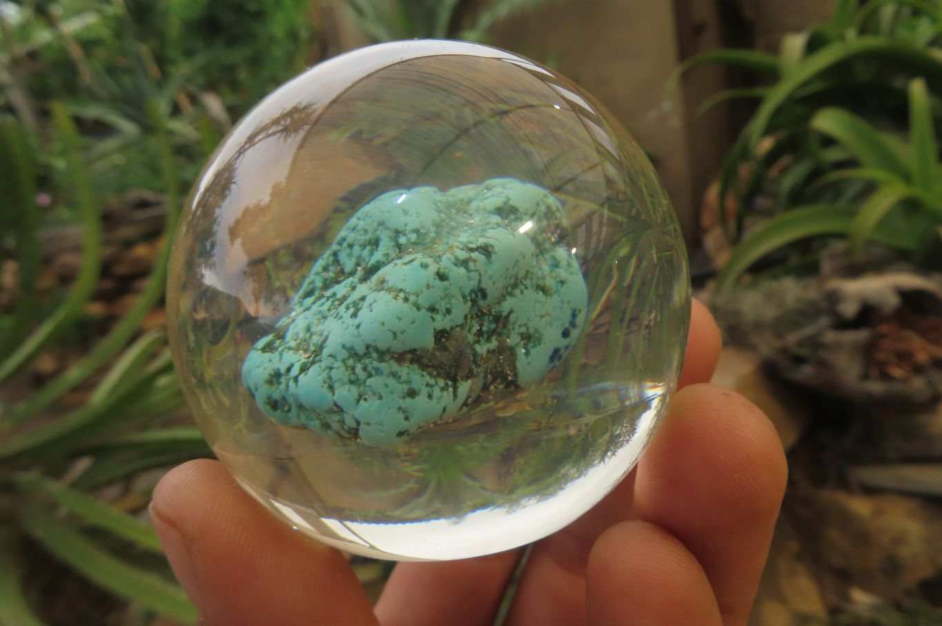 Polished Blue Chrysocolla cobbed piece in PVC Resin Paperweight Sphere - sold per item - From Namibia - Toprock Gemstones and Minerals 