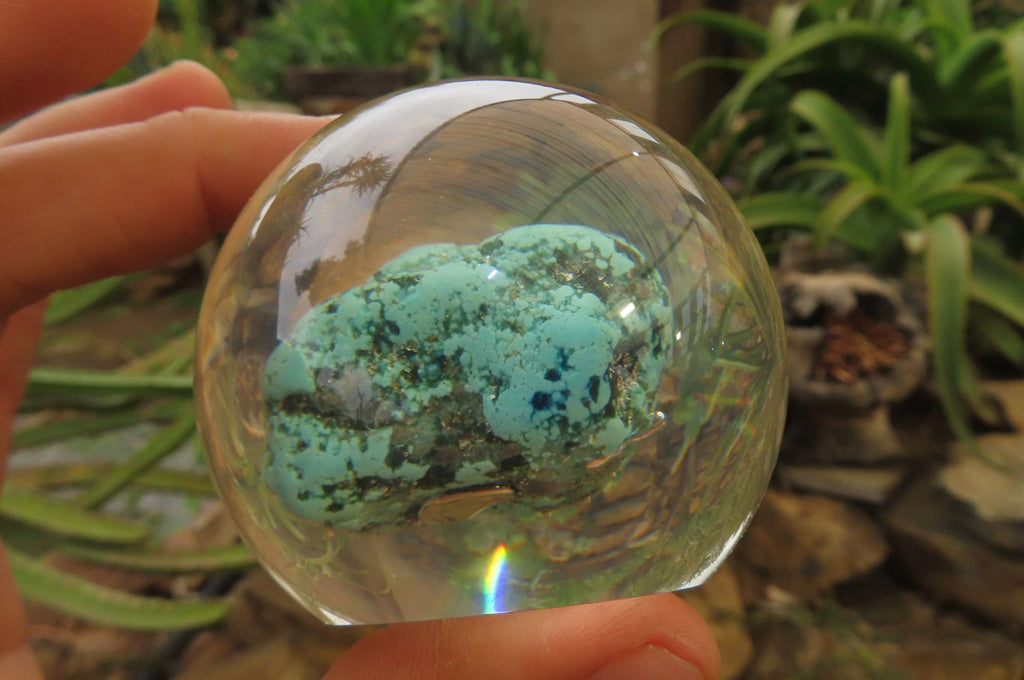 Polished Blue Chrysocolla cobbed piece in PVC Resin Paperweight Sphere - sold per item - From Namibia - Toprock Gemstones and Minerals 