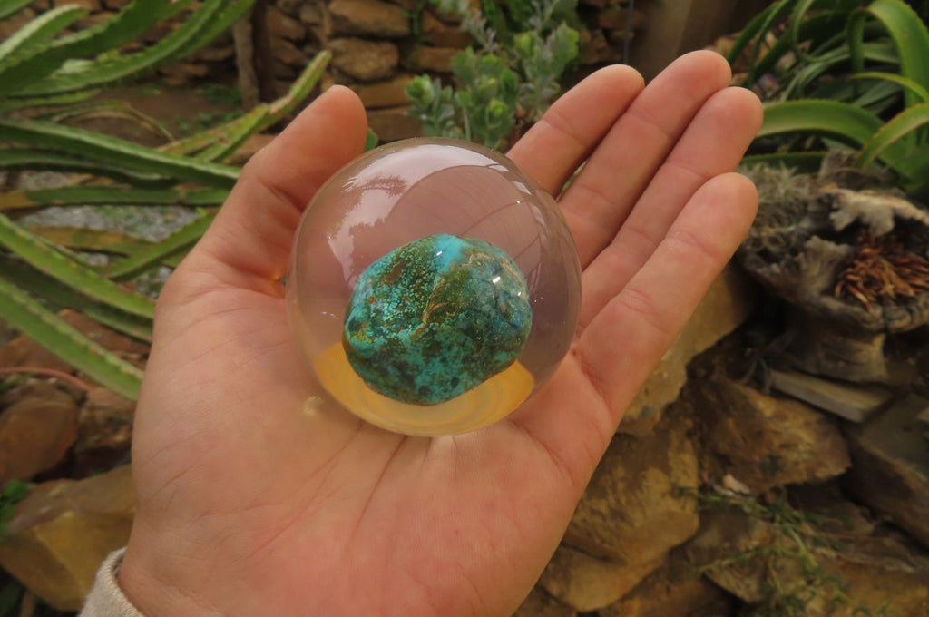 Polished Blue Chrysocolla cobbed piece in PVC Resin Paperweight Sphere - sold per item - From Namibia - Toprock Gemstones and Minerals 