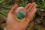 Polished Blue Chrysocolla cobbed piece in PVC Resin Paperweight Sphere - sold per item - From Namibia - Toprock Gemstones and Minerals 