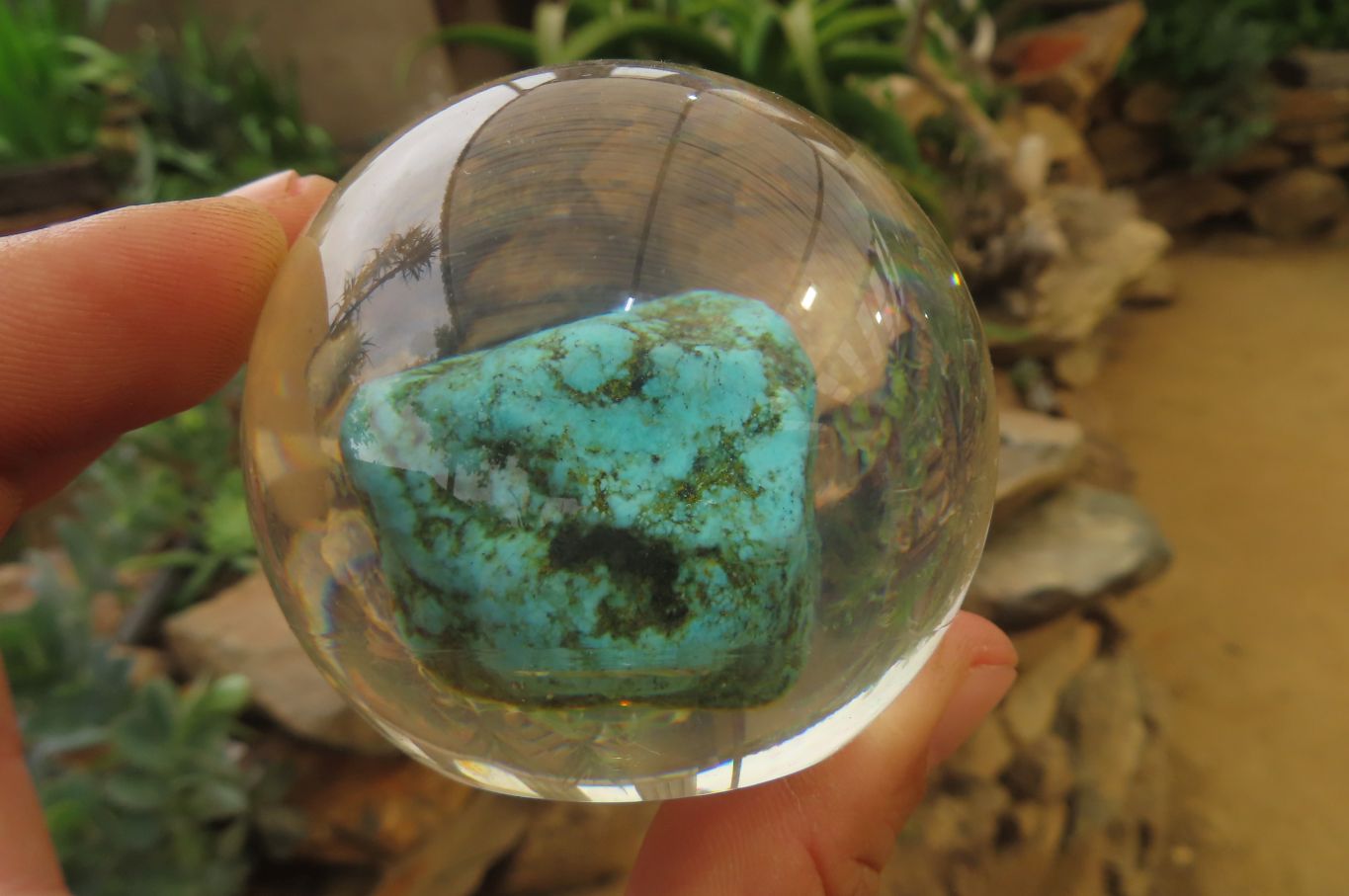 Polished Blue Chrysocolla cobbed piece in PVC Resin Paperweight Sphere - sold per item - From Namibia - Toprock Gemstones and Minerals 