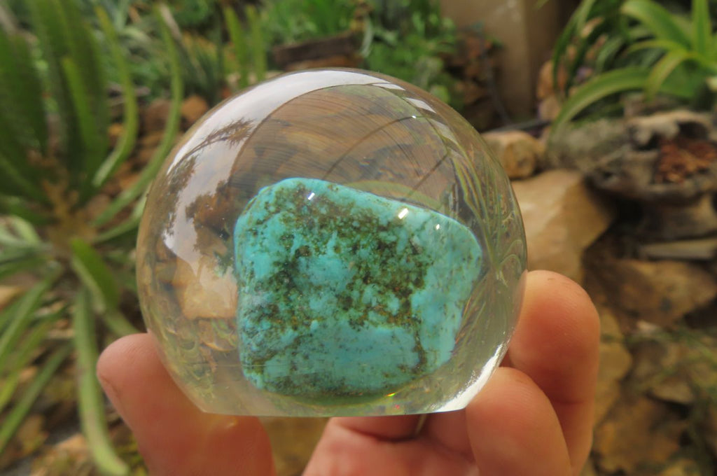 Polished Blue Chrysocolla cobbed piece in PVC Resin Paperweight Sphere - sold per item - From Namibia - Toprock Gemstones and Minerals 