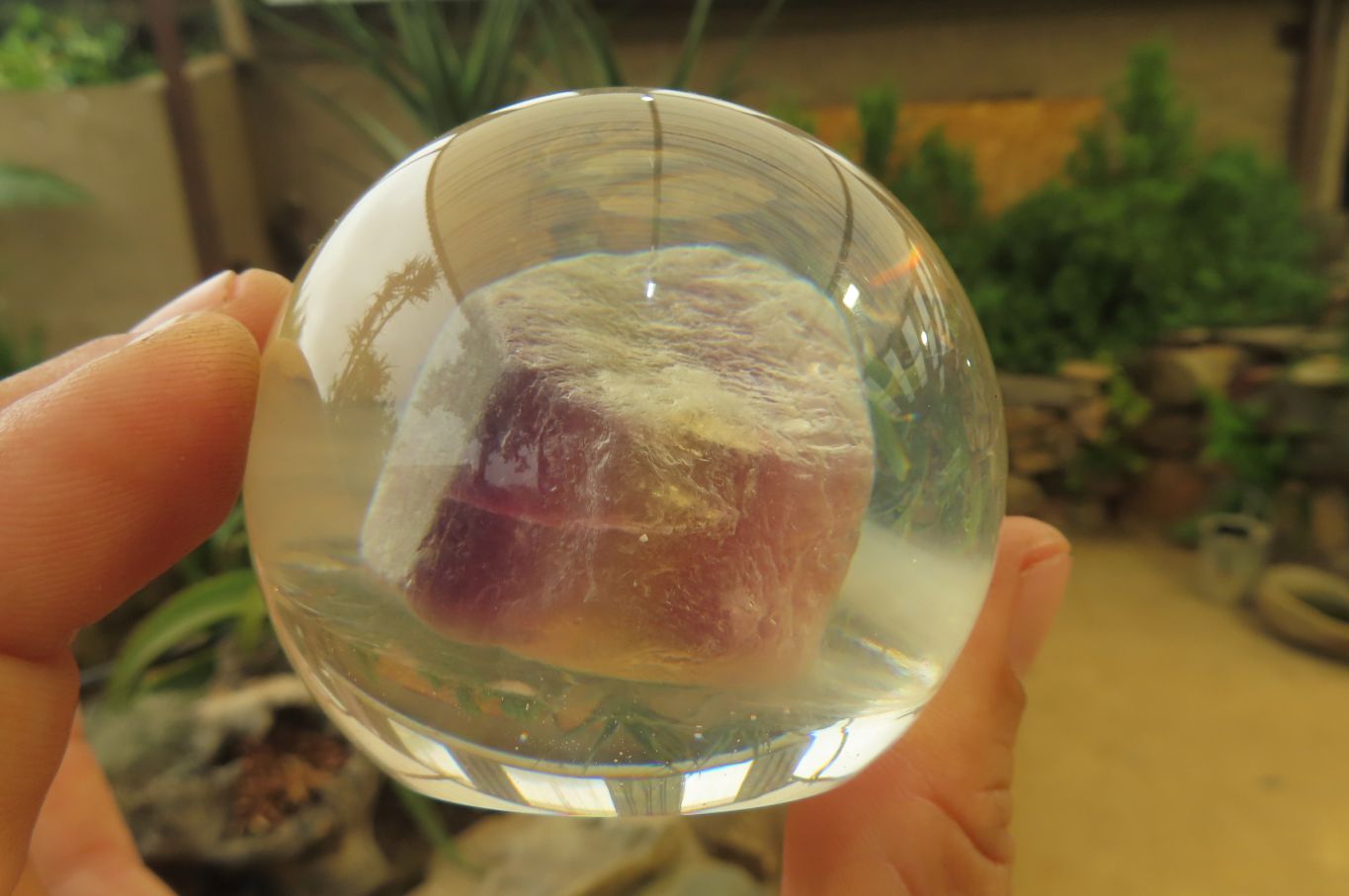 Polished Watermelon Fluorite cobbed piece in PVC Resin Paperweight Sphere - sold per item - From Namibia - Toprock Gemstones and Minerals 
