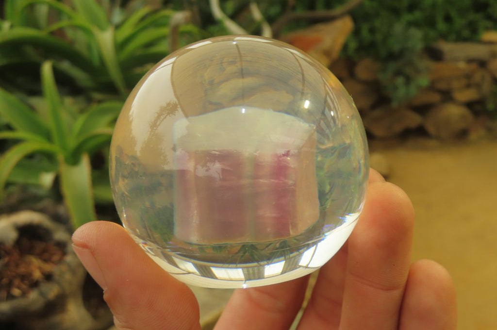 Polished Watermelon Fluorite cobbed piece in PVC Resin Paperweight Sphere - sold per item - From Namibia - Toprock Gemstones and Minerals 