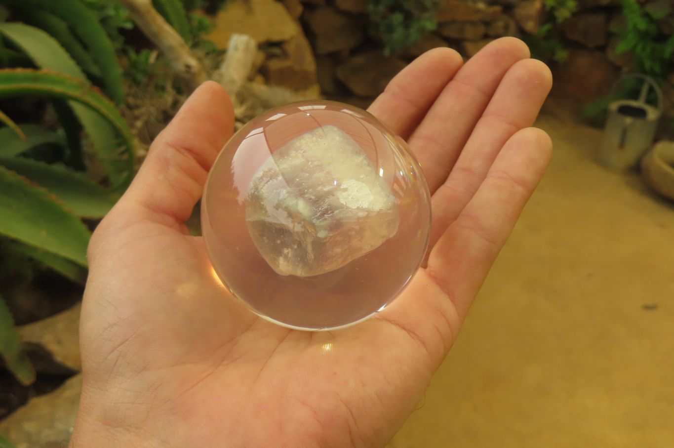 Polished Watermelon Fluorite cobbed piece in PVC Resin Paperweight Sphere - sold per item - From Namibia - Toprock Gemstones and Minerals 
