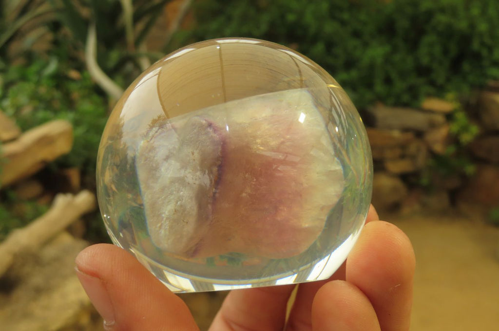 Polished Watermelon Fluorite cobbed piece in PVC Resin Paperweight Sphere - sold per item - From Namibia - Toprock Gemstones and Minerals 
