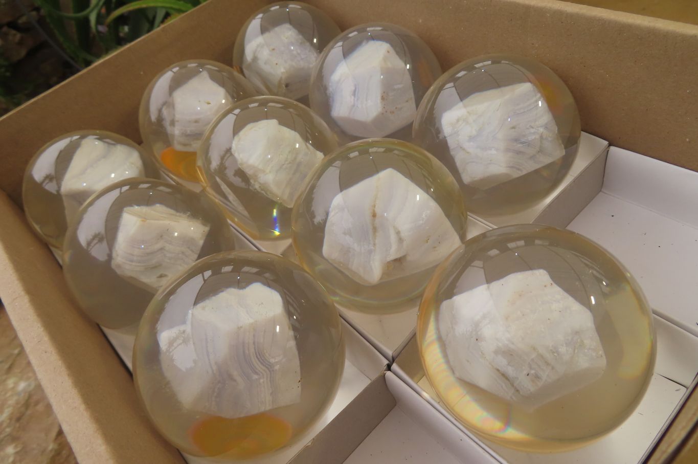 Polished Blue Lace Agate cobbed piece in PVC Resin Paperweight Sphere - sold per item - From Namibia - Toprock Gemstones and Minerals 