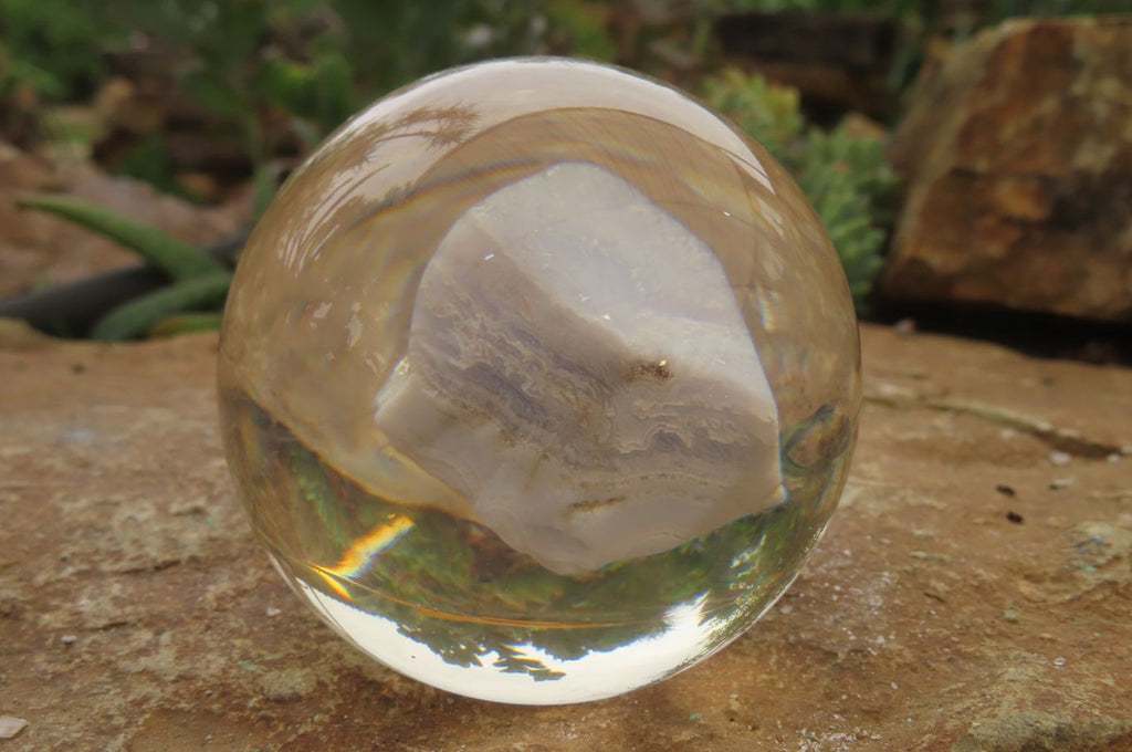 Polished Blue Lace Agate cobbed piece in PVC Resin Paperweight Sphere - sold per item - From Namibia - Toprock Gemstones and Minerals 