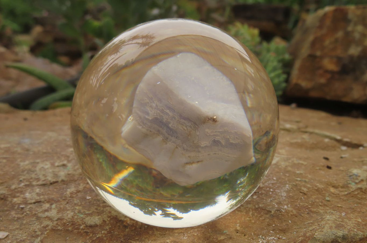 Polished Blue Lace Agate cobbed piece in PVC Resin Paperweight Sphere - sold per item - From Namibia - Toprock Gemstones and Minerals 