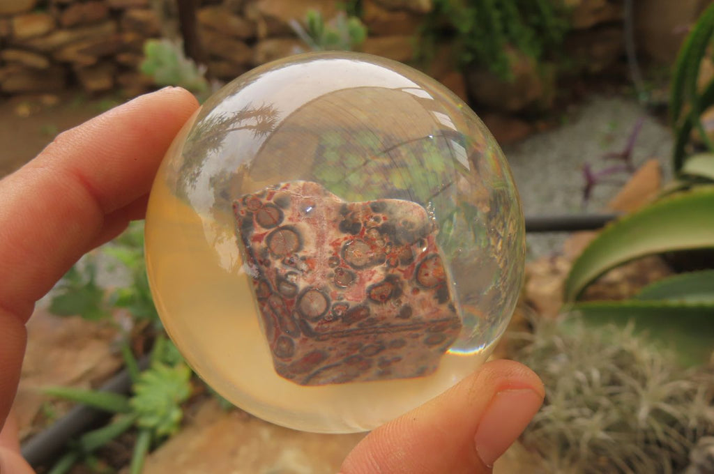 Polished Snakeskin Rhyolite Jasper cobbed piece in PVC Resin Paperweight Sphere - sold per item - From Australia - Toprock Gemstones and Minerals 
