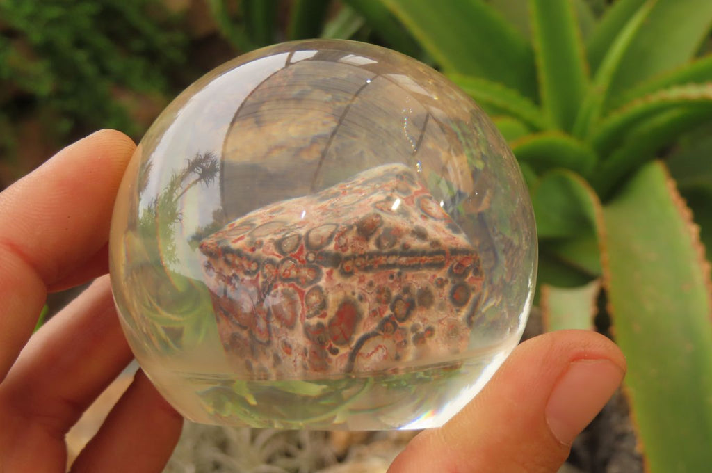 Polished Snakeskin Rhyolite Jasper cobbed piece in PVC Resin Paperweight Sphere - sold per item - From Australia - Toprock Gemstones and Minerals 