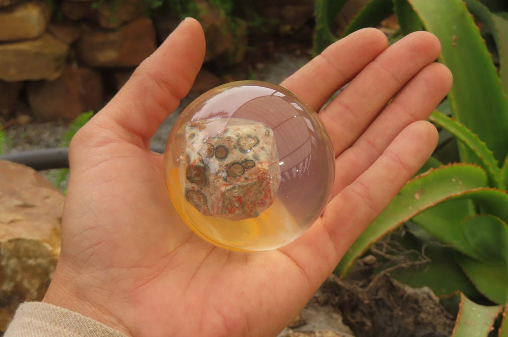 Polished Snakeskin Rhyolite Jasper cobbed piece in PVC Resin Paperweight Sphere - sold per item - From Australia - Toprock Gemstones and Minerals 