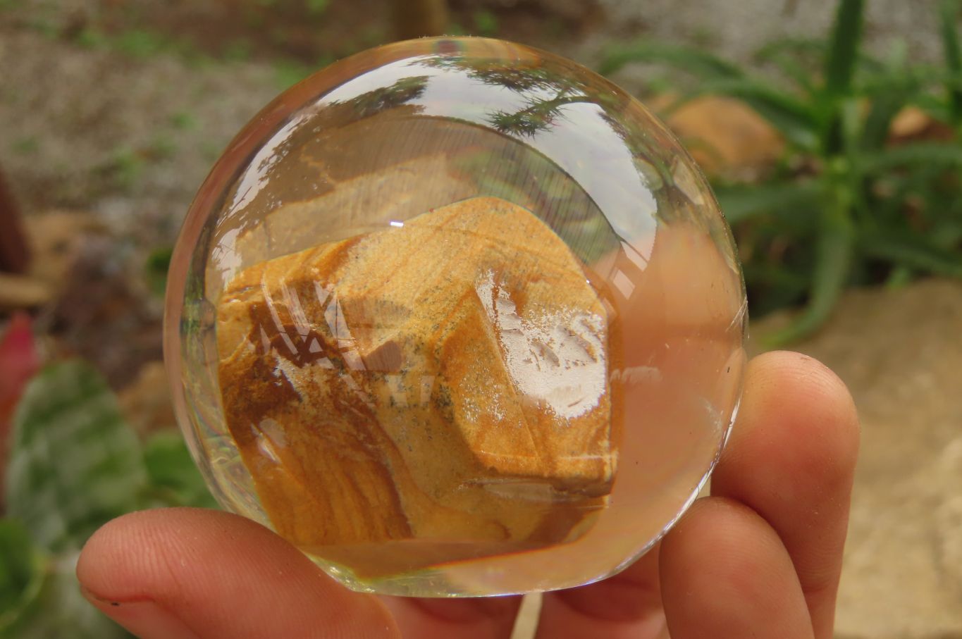 Polished Namibian Desert Picture Stone Jasper cobbed piece in PVC Resin Paperweight Sphere - sold per item - From Namibia - Toprock Gemstones and Minerals 