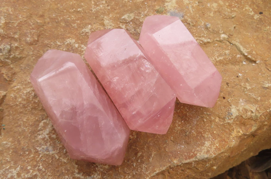 Polished Double Terminated Rose Quartz Points x 12 From Ambatondrazaka, Madagascar - Toprock Gemstones and Minerals 