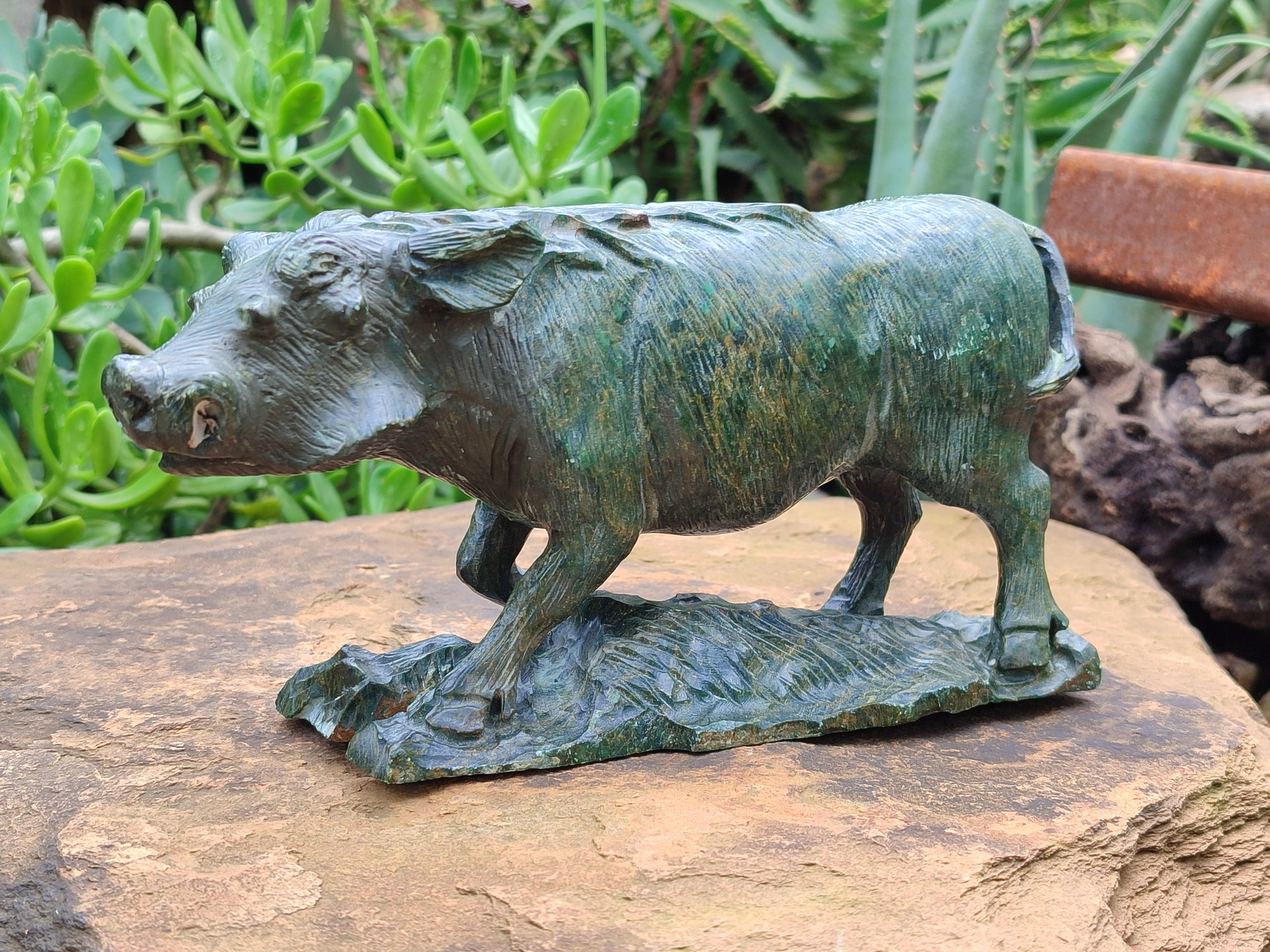 Hand Made Green Verdite Warthog Carving x 1 From Zimbabwe - Toprock Gemstones and Minerals 