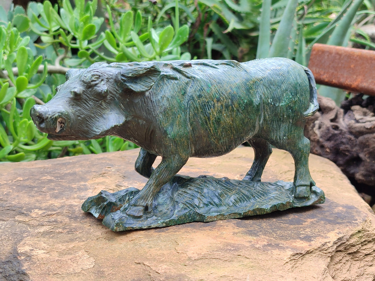Hand Made Green Verdite Warthog Carving x 1 From Zimbabwe - Toprock Gemstones and Minerals 