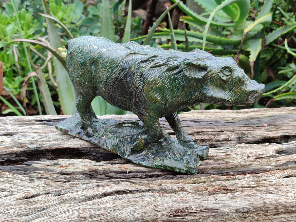 Hand Made Green Verdite Warthog Carving x 1 From Zimbabwe - Toprock Gemstones and Minerals 