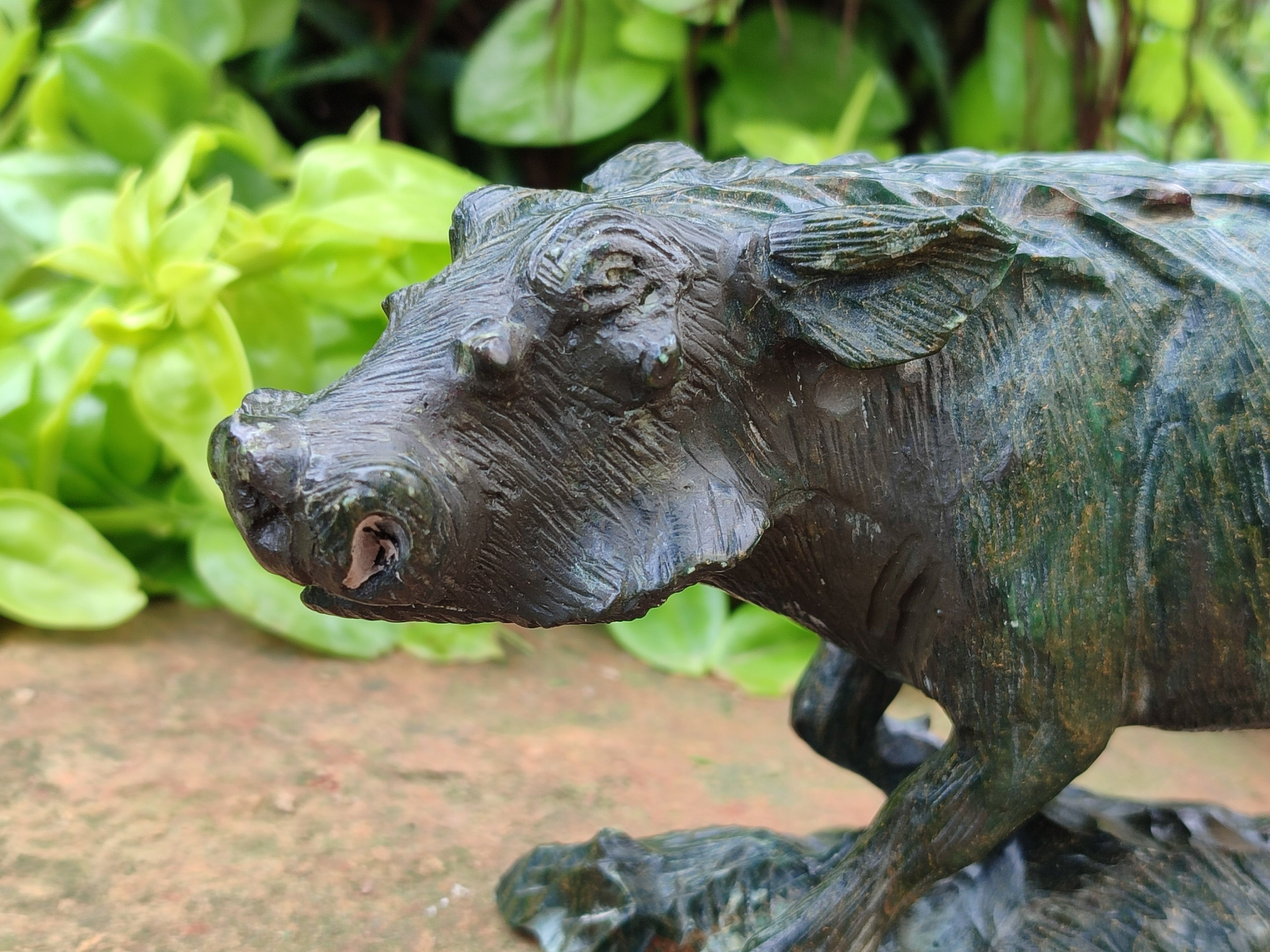 Hand Made Green Verdite Warthog Carving x 1 From Zimbabwe - Toprock Gemstones and Minerals 