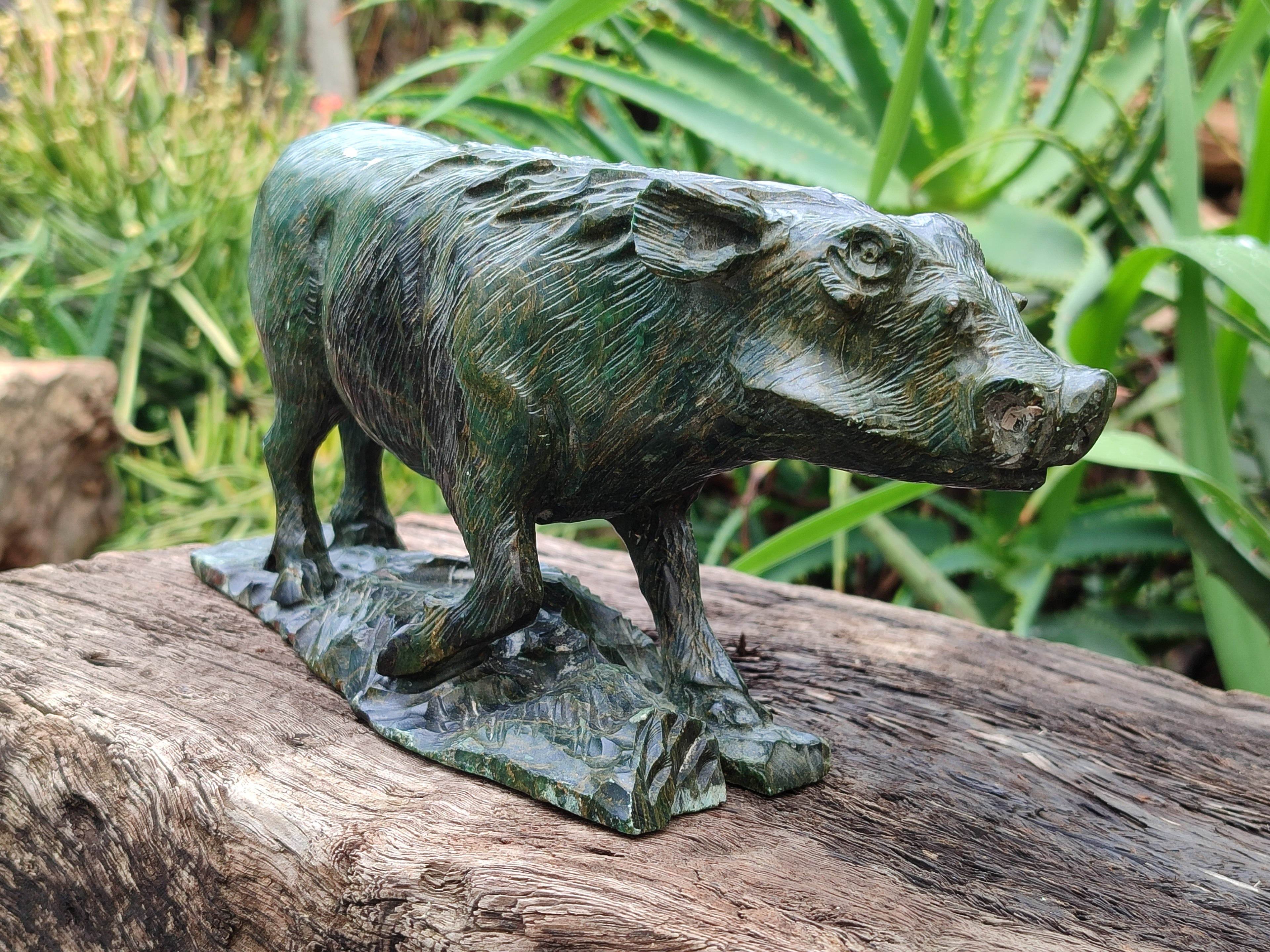 Hand Made Green Verdite Warthog Carving x 1 From Zimbabwe - Toprock Gemstones and Minerals 