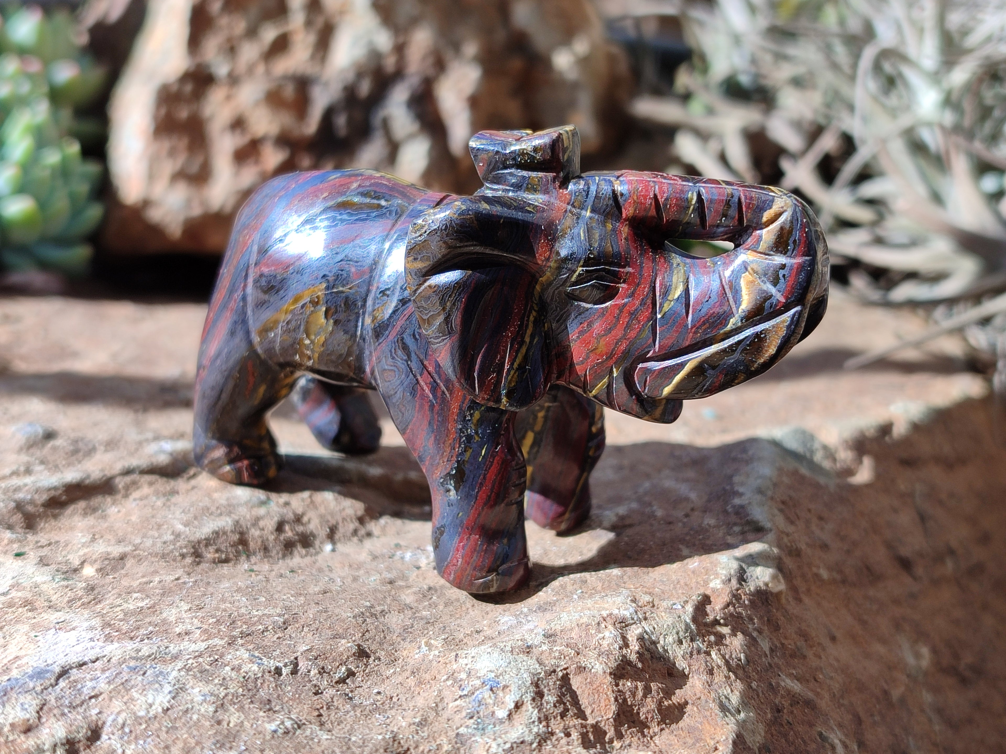 Polished Tiger Iron Banded Ironstone Jasper Elephant Carving - sold per item - From Australia - Toprock Gemstones and Minerals 