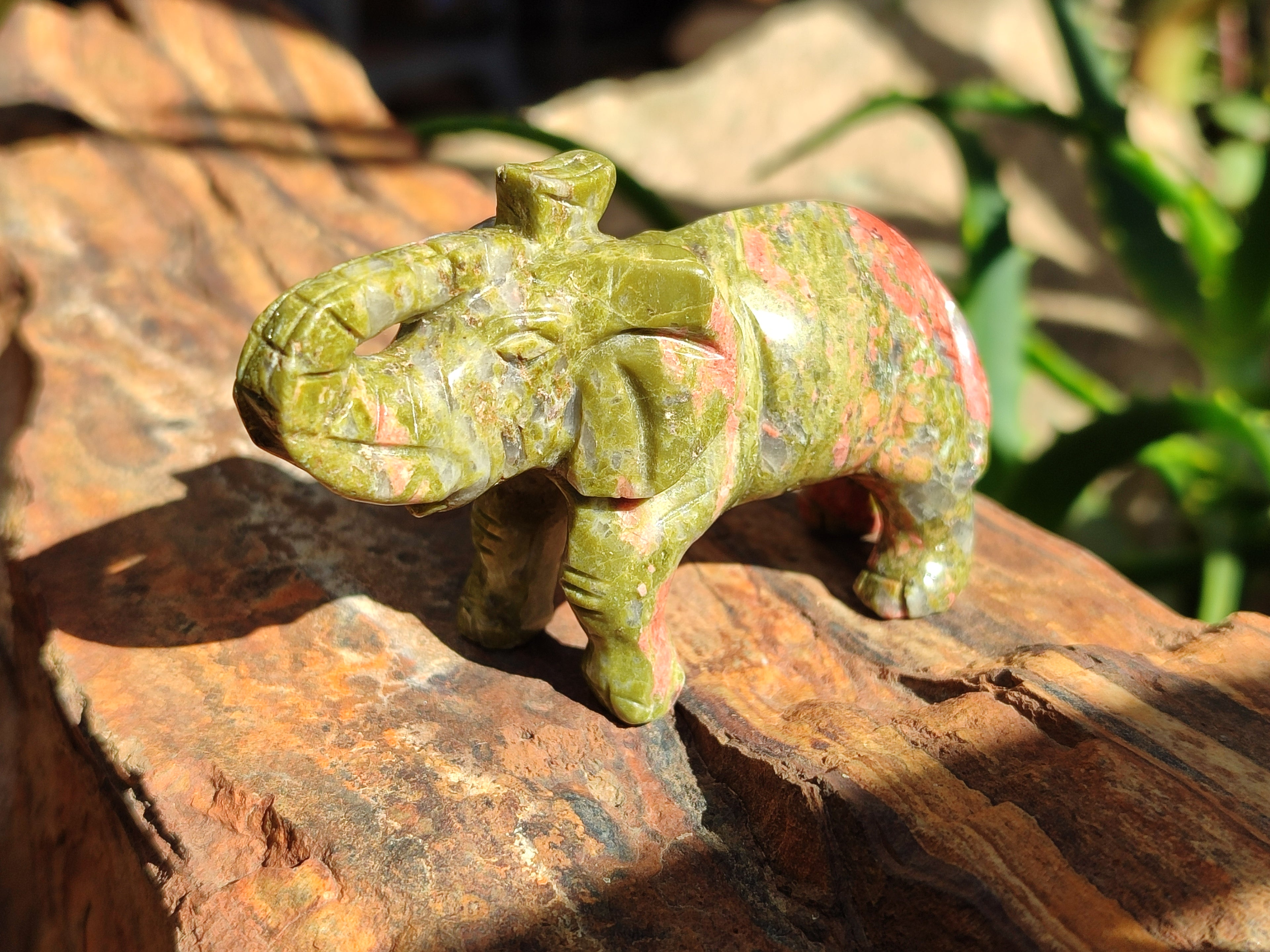Polished Unakite Elephant Carving - sold per item - From South Africa - Toprock Gemstones and Minerals 