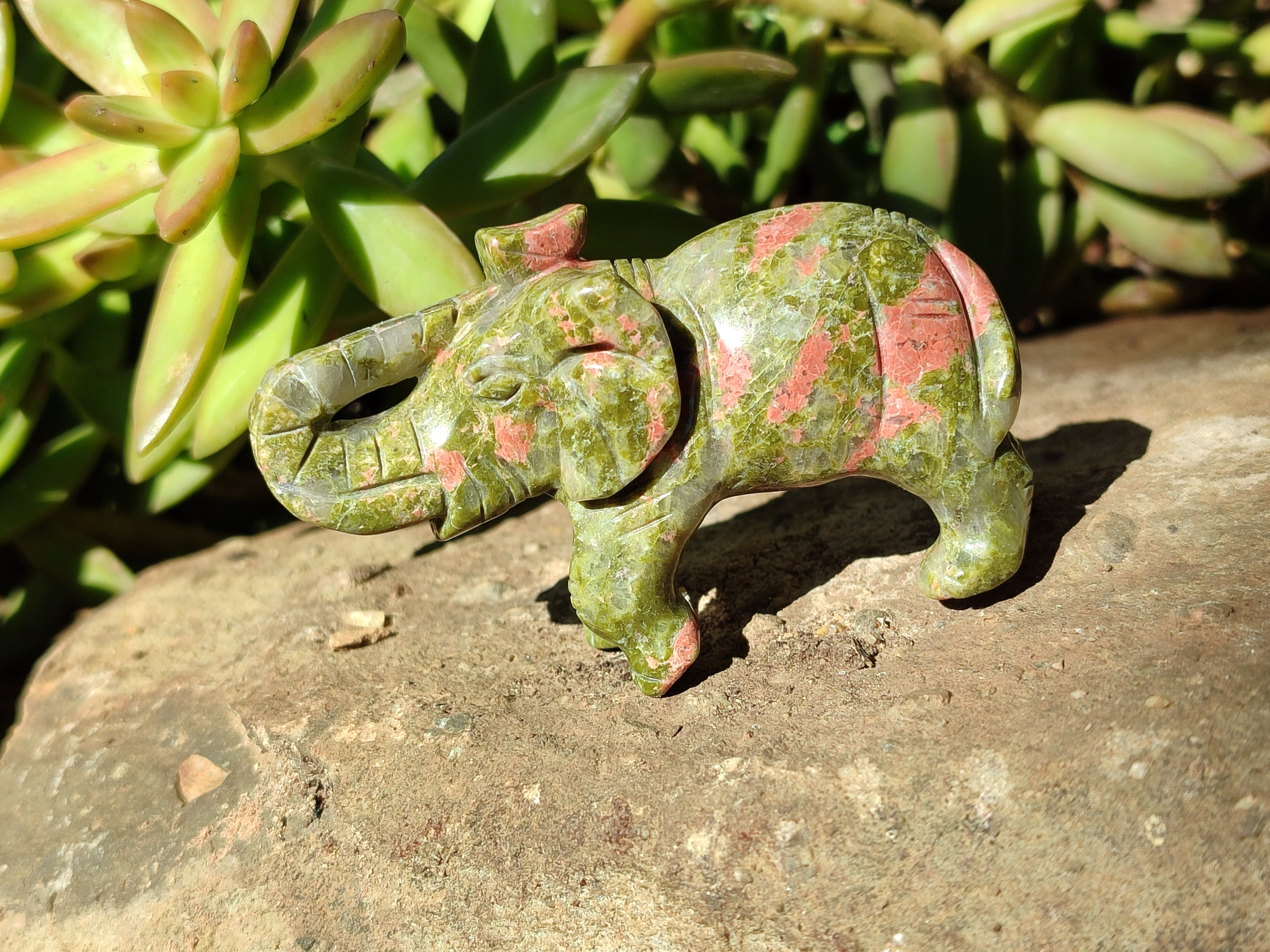 Polished Unakite Elephant Carving - sold per item - From South Africa - Toprock Gemstones and Minerals 