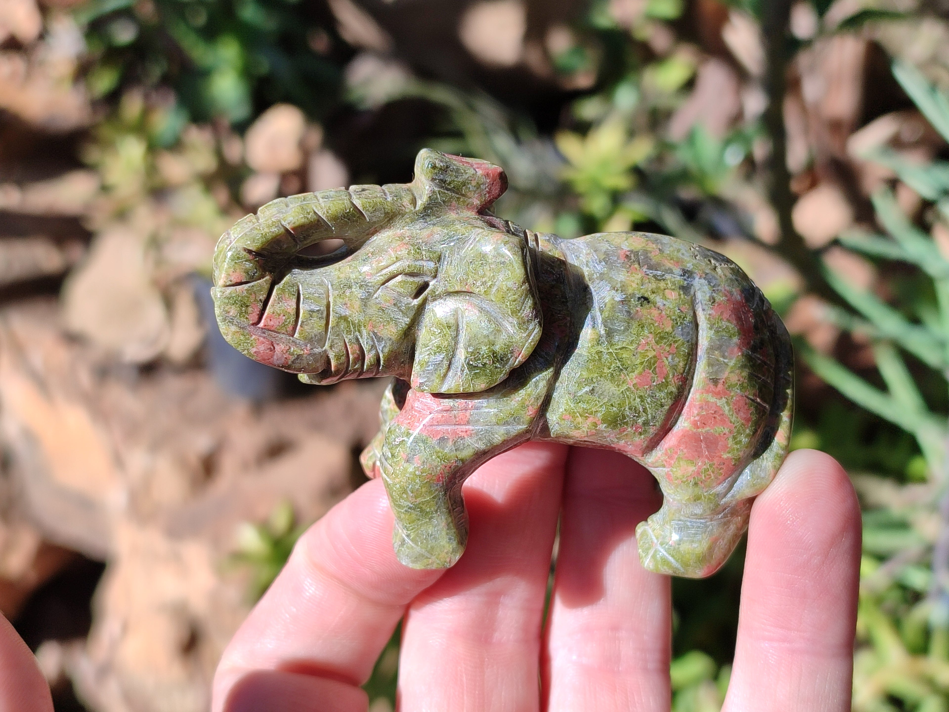 Polished Unakite Elephant Carving - sold per item - From South Africa - Toprock Gemstones and Minerals 