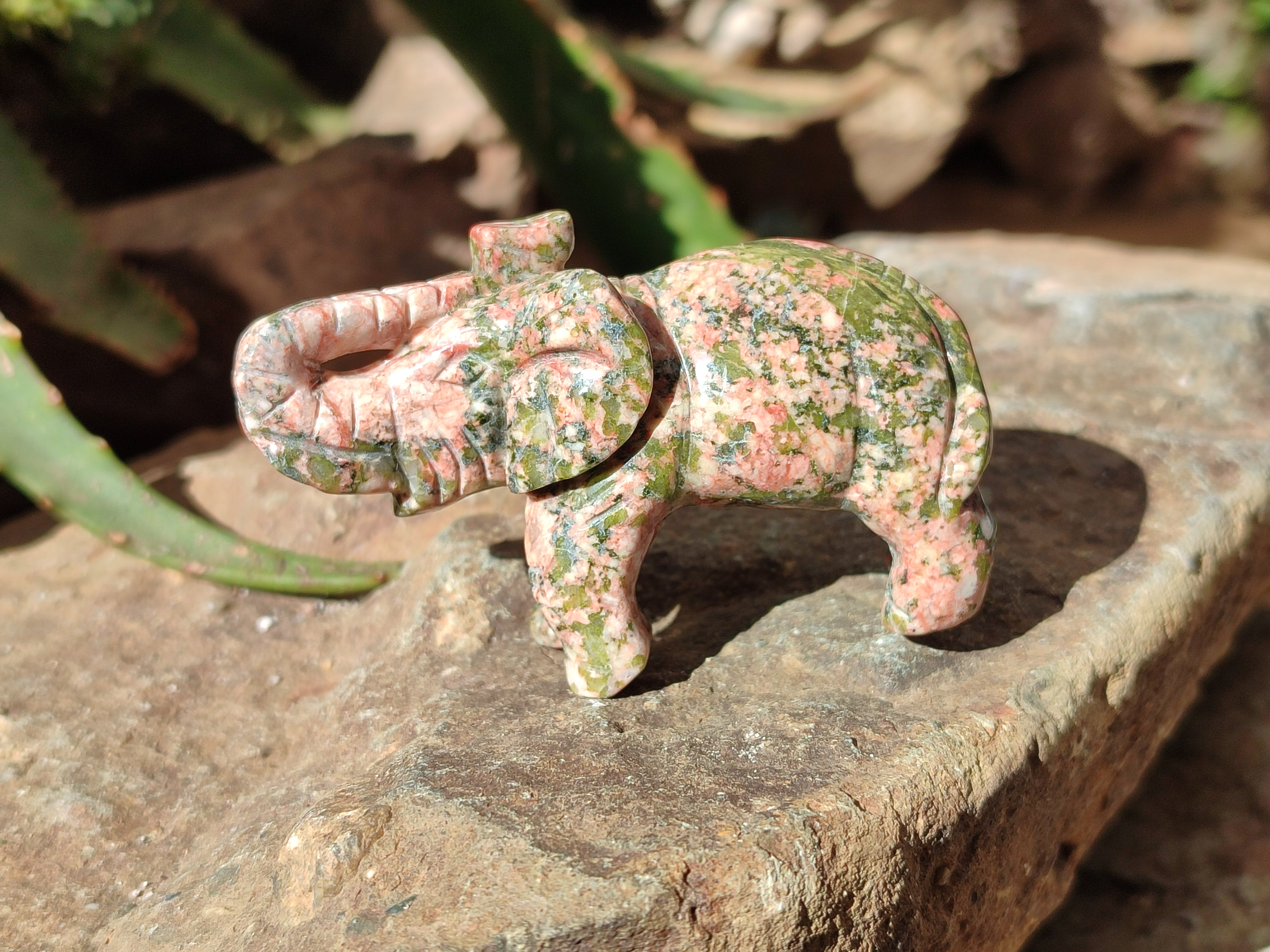 Polished Unakite Elephant Carving - sold per item - From South Africa - Toprock Gemstones and Minerals 