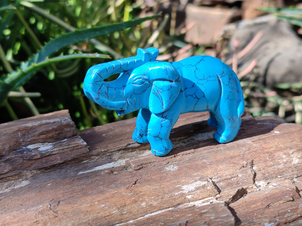 Polished Blue Howlite Elephant Carving - sold per item - From Zimbabwe - Toprock Gemstones and Minerals 
