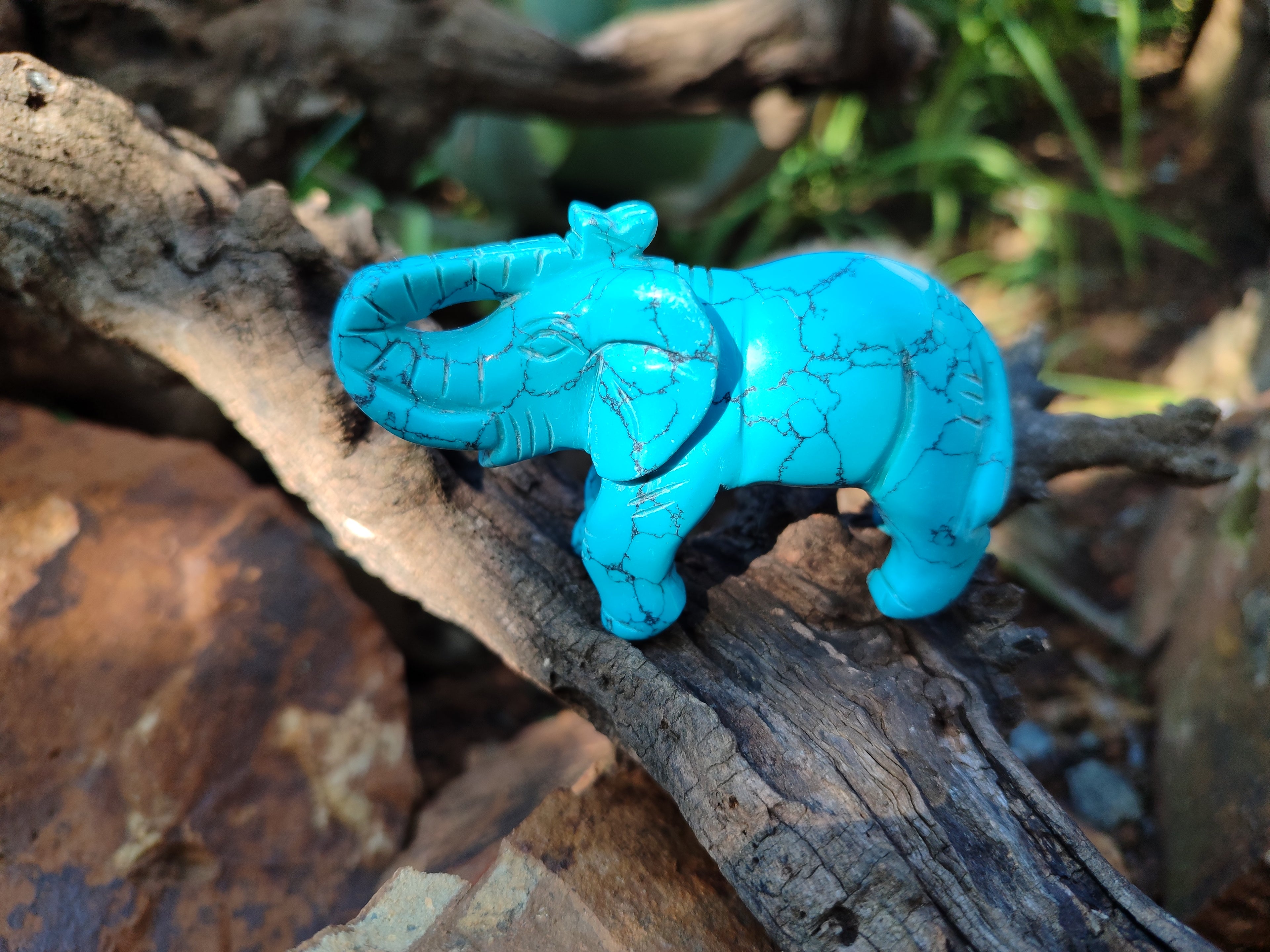Polished Blue Howlite Elephant Carving - sold per item - From Zimbabwe - Toprock Gemstones and Minerals 