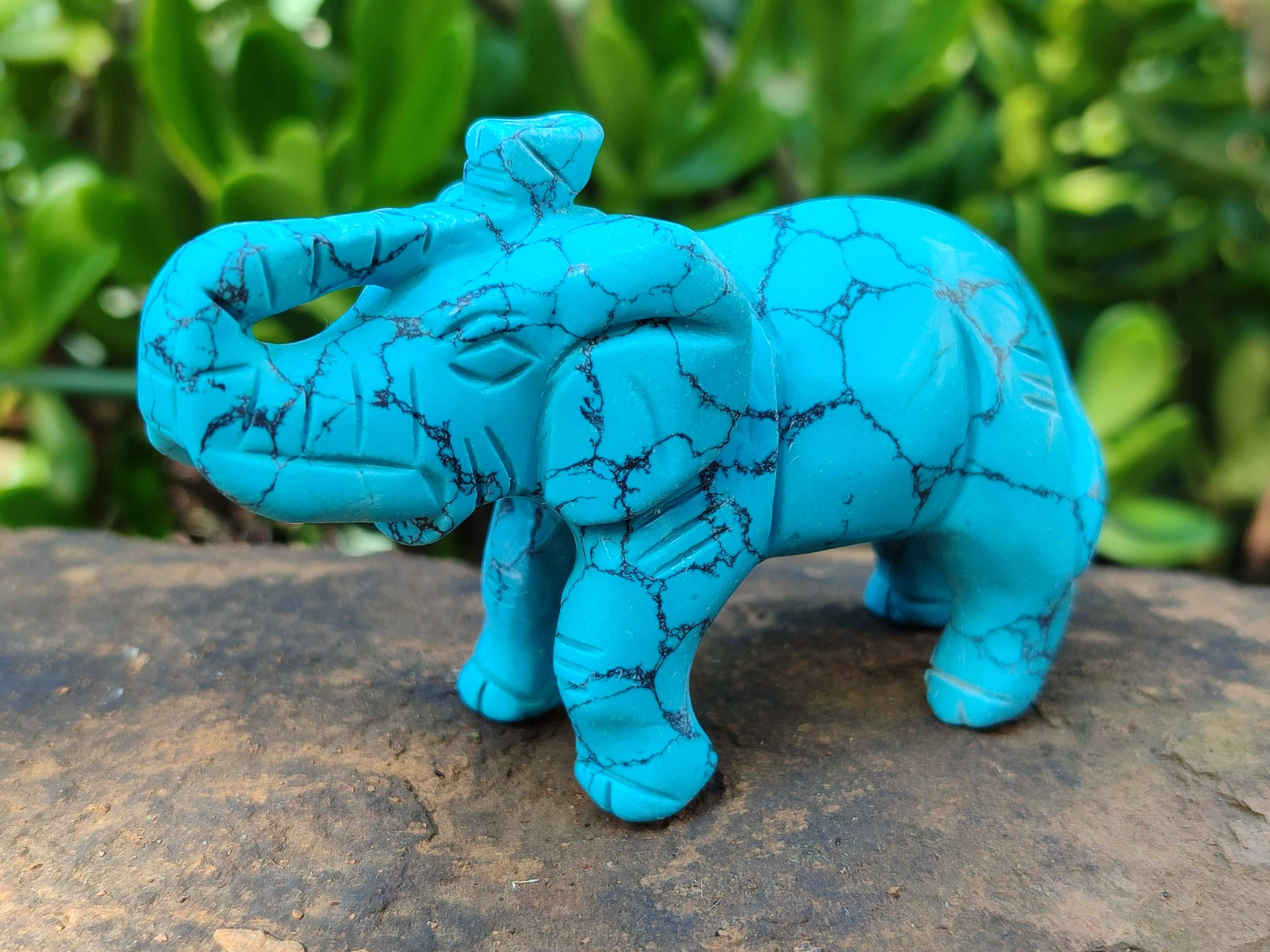 Polished Blue Howlite Elephant Carving - sold per item - From Zimbabwe - Toprock Gemstones and Minerals 