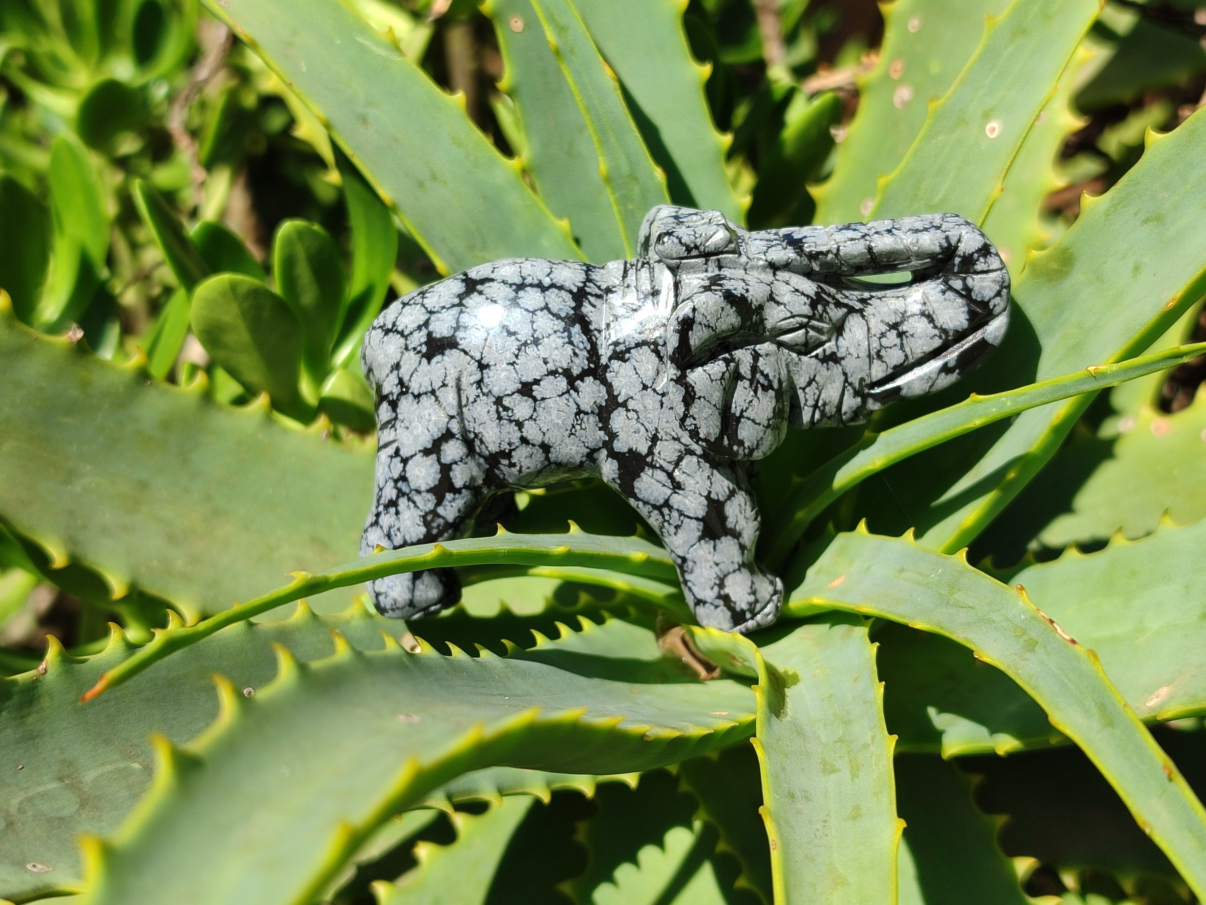 Polished Snowflake Obsidian Elephant Carving - sold per item - From Mexico - Toprock Gemstones and Minerals 