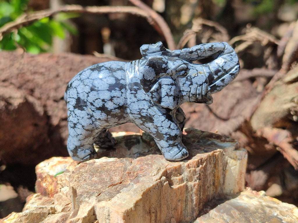 Polished Snowflake Obsidian Elephant Carving - sold per item - From Mexico - Toprock Gemstones and Minerals 