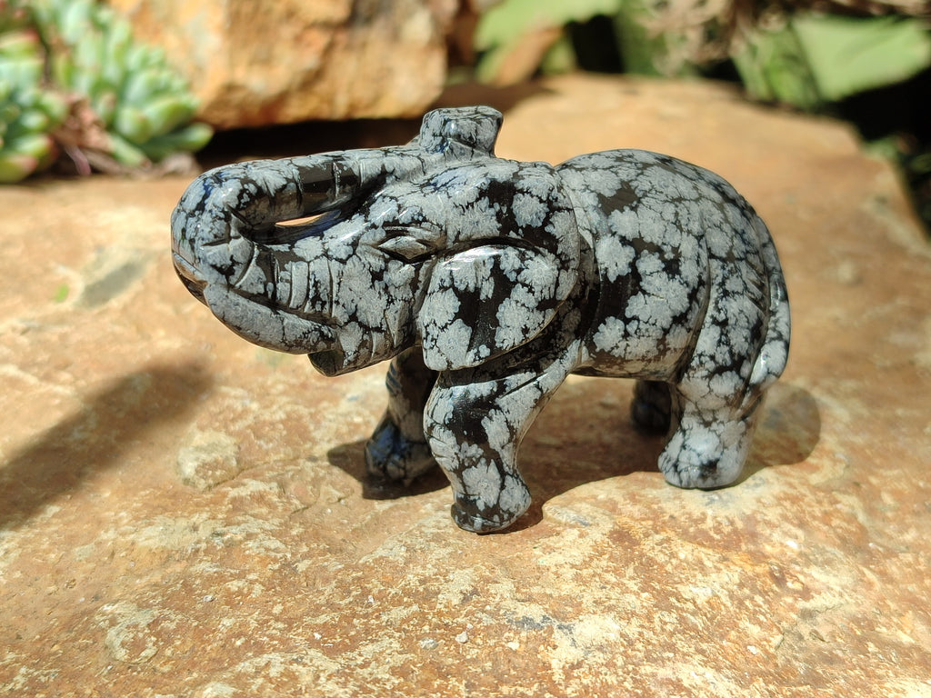 Polished Snowflake Obsidian Elephant Carving - sold per item - From Mexico - Toprock Gemstones and Minerals 
