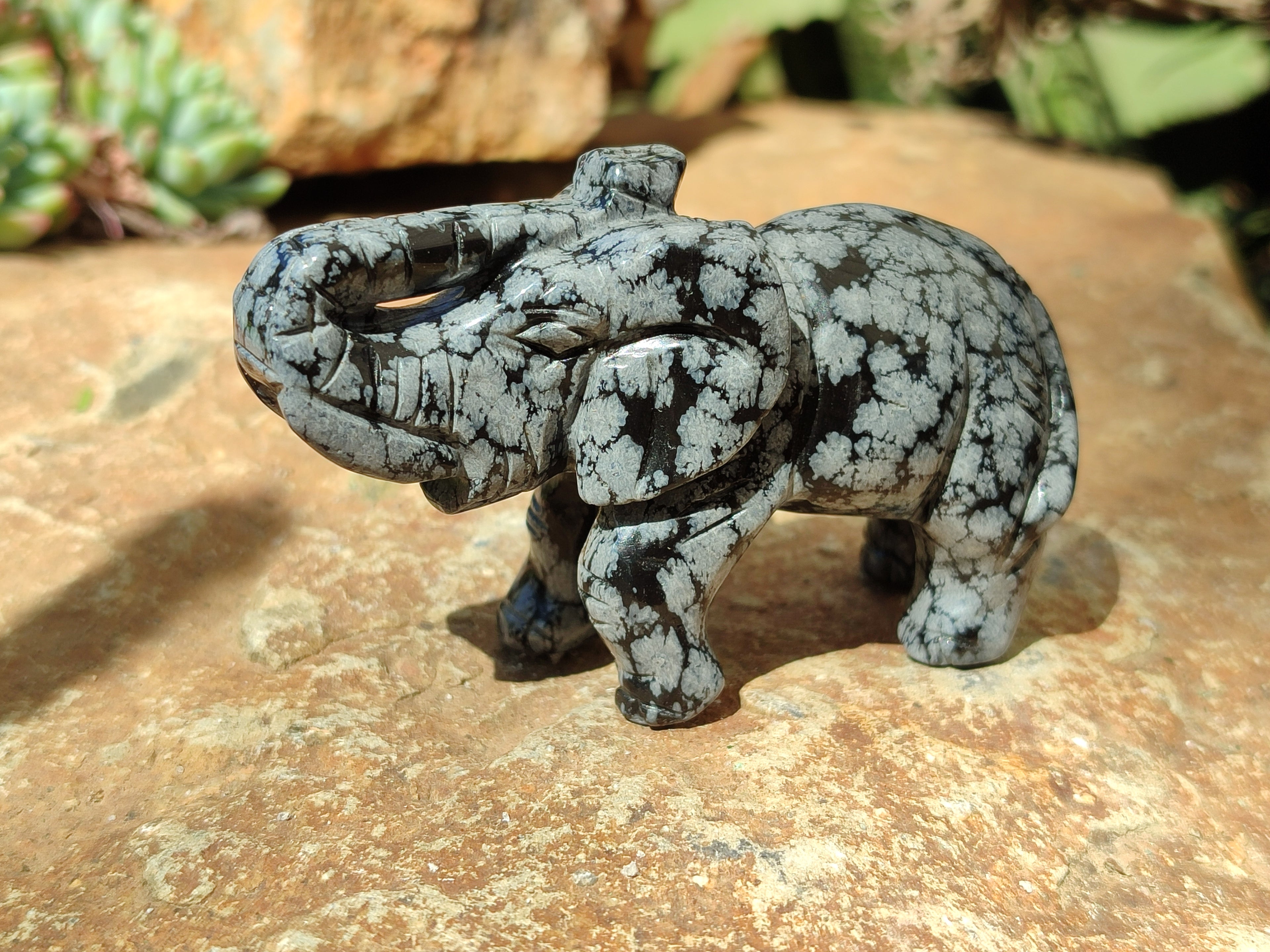 Polished Snowflake Obsidian Elephant Carving - sold per item - From Mexico - Toprock Gemstones and Minerals 