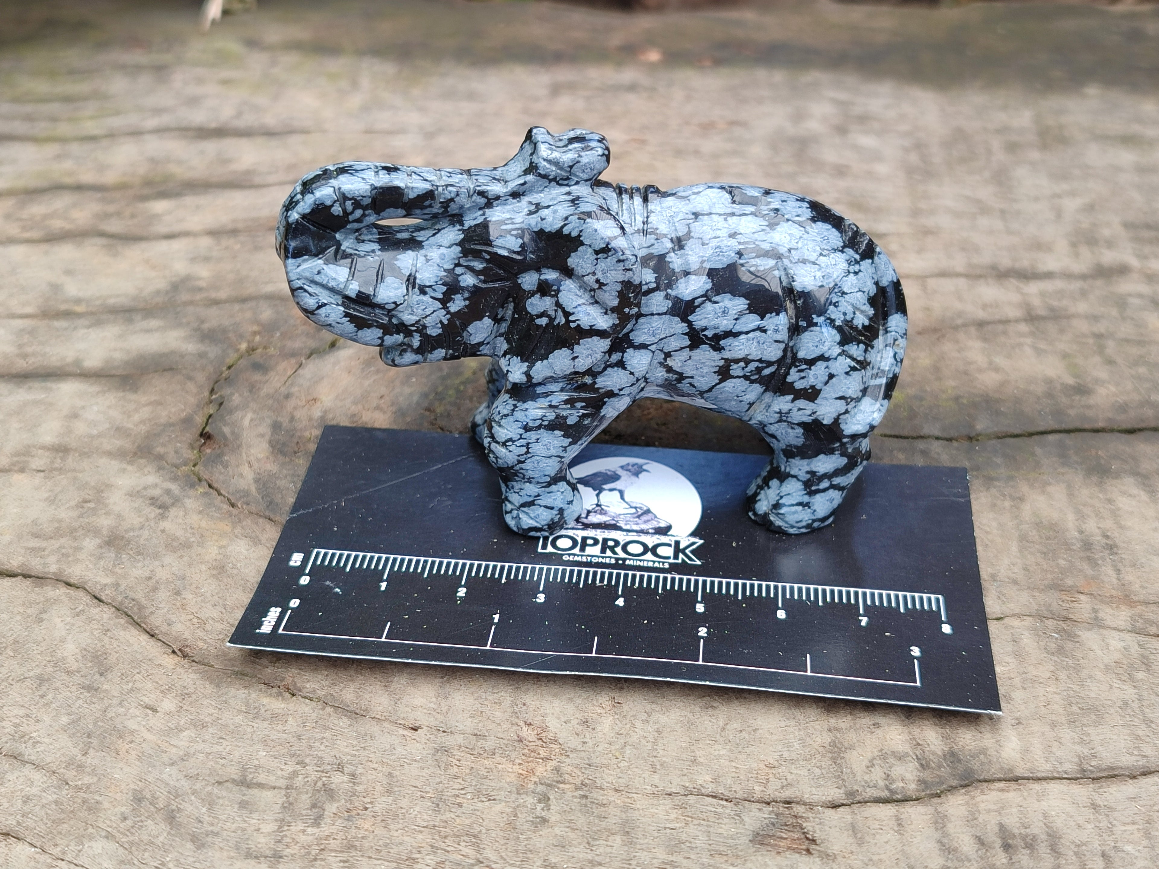 Polished Snowflake Obsidian Elephant Carving - sold per item - From Mexico - Toprock Gemstones and Minerals 