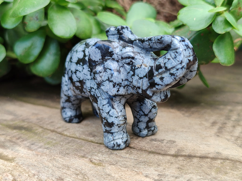 Polished Snowflake Obsidian Elephant Carving - sold per item - From Mexico - Toprock Gemstones and Minerals 