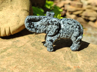 Polished Snowflake Obsidian Elephant Carving - sold per item - From Mexico