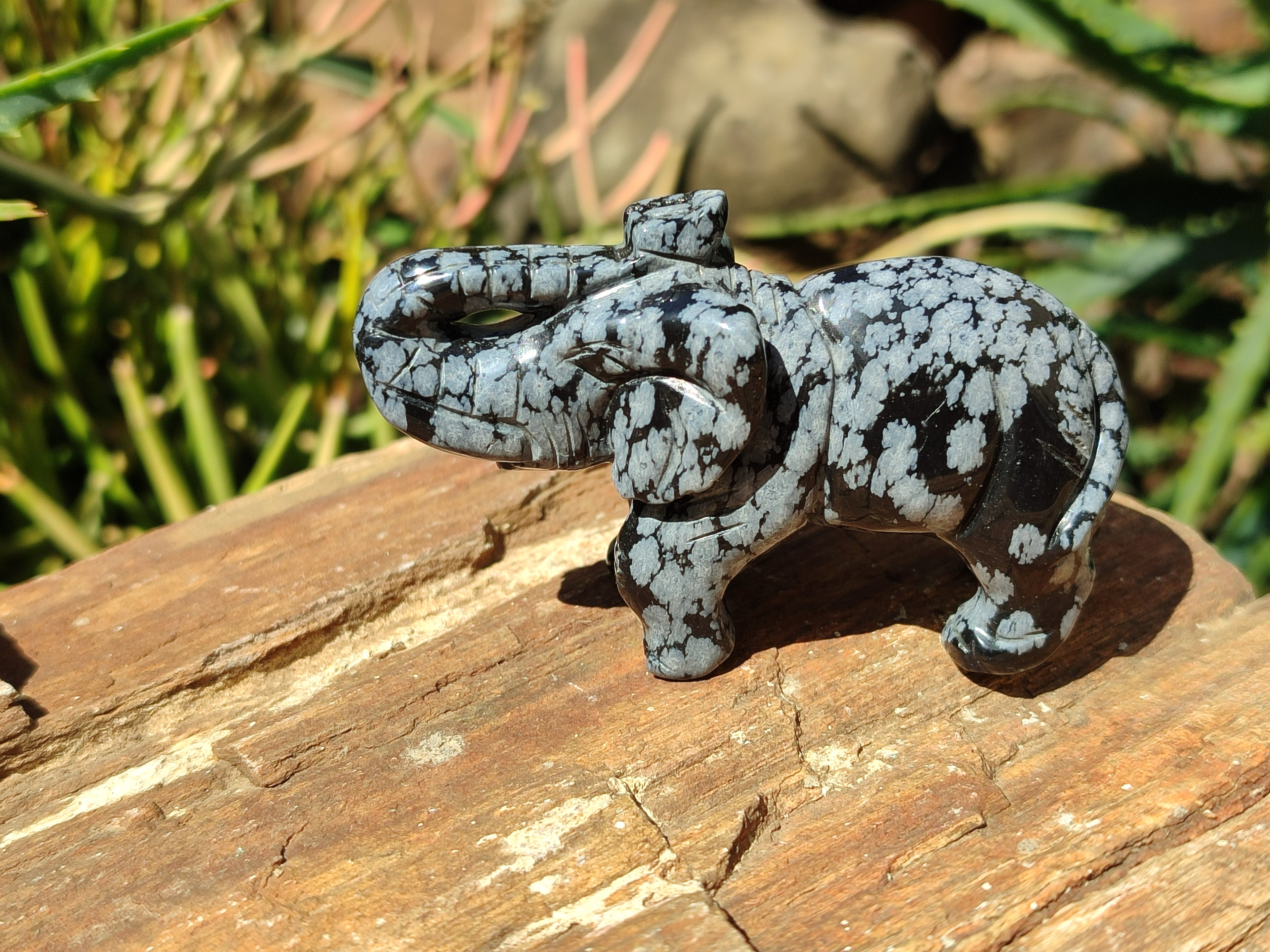 Polished Snowflake Obsidian Elephant Carving - sold per item - From Mexico - Toprock Gemstones and Minerals 
