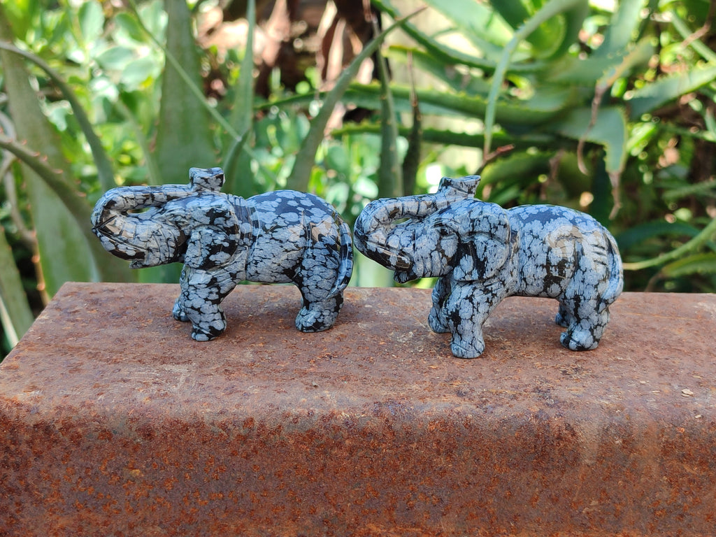 Polished Snowflake Obsidian Elephant Carving - sold per item - From Mexico - Toprock Gemstones and Minerals 